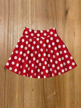NEW Women's SMALL Stretch Waist Flared Pleated Mini Skirt Red and White Polkadot